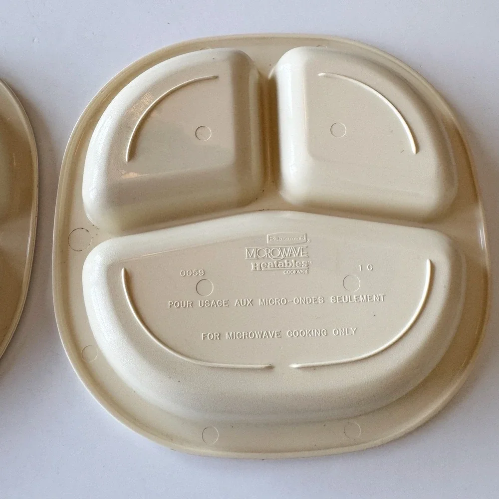 Rubbermaid Microwave Heatables Divided 2 Plates No Lid 0059 Speckled Almond VTG